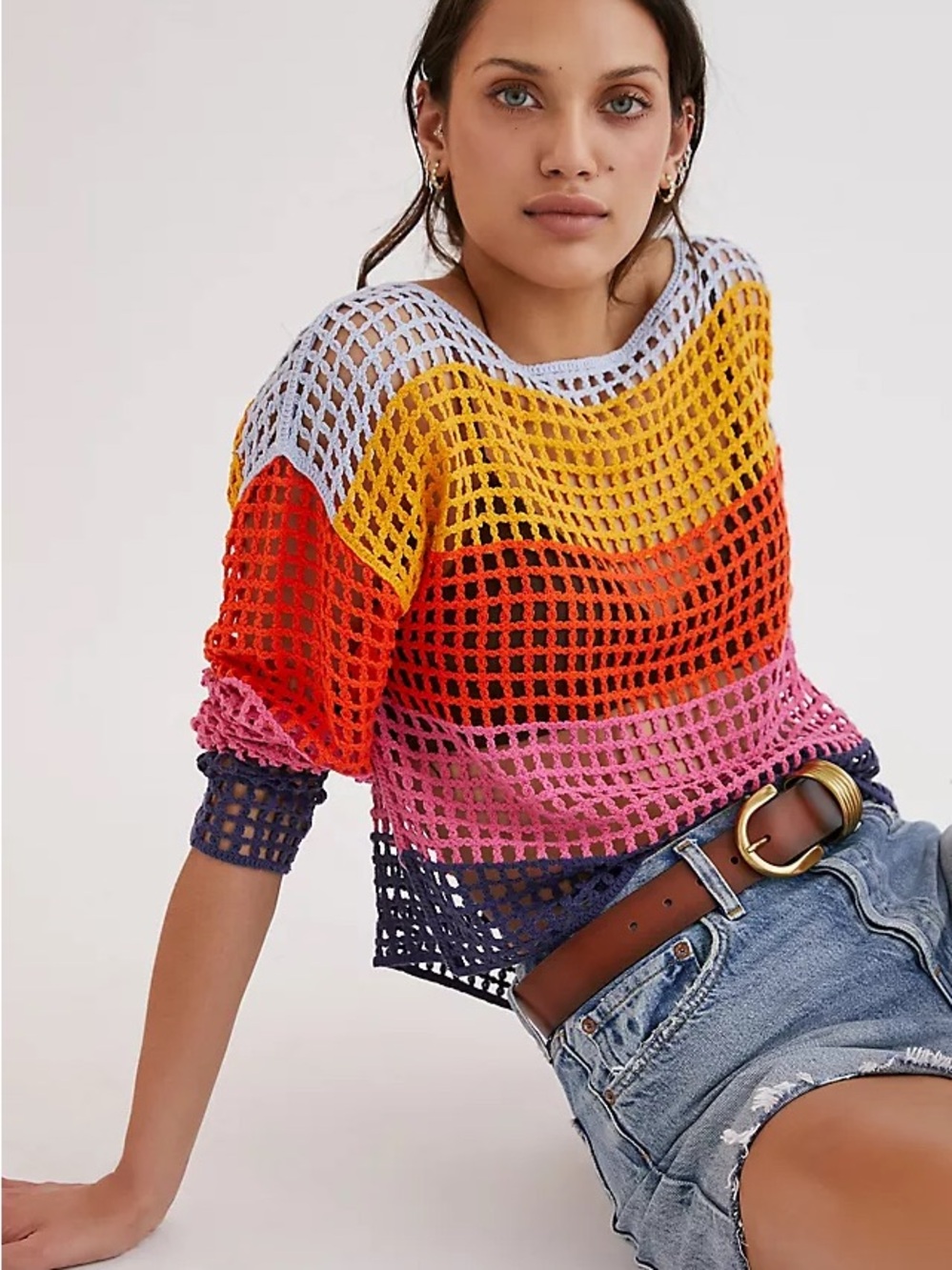 Anthropologie Maeve Open-Weave Crochet Top